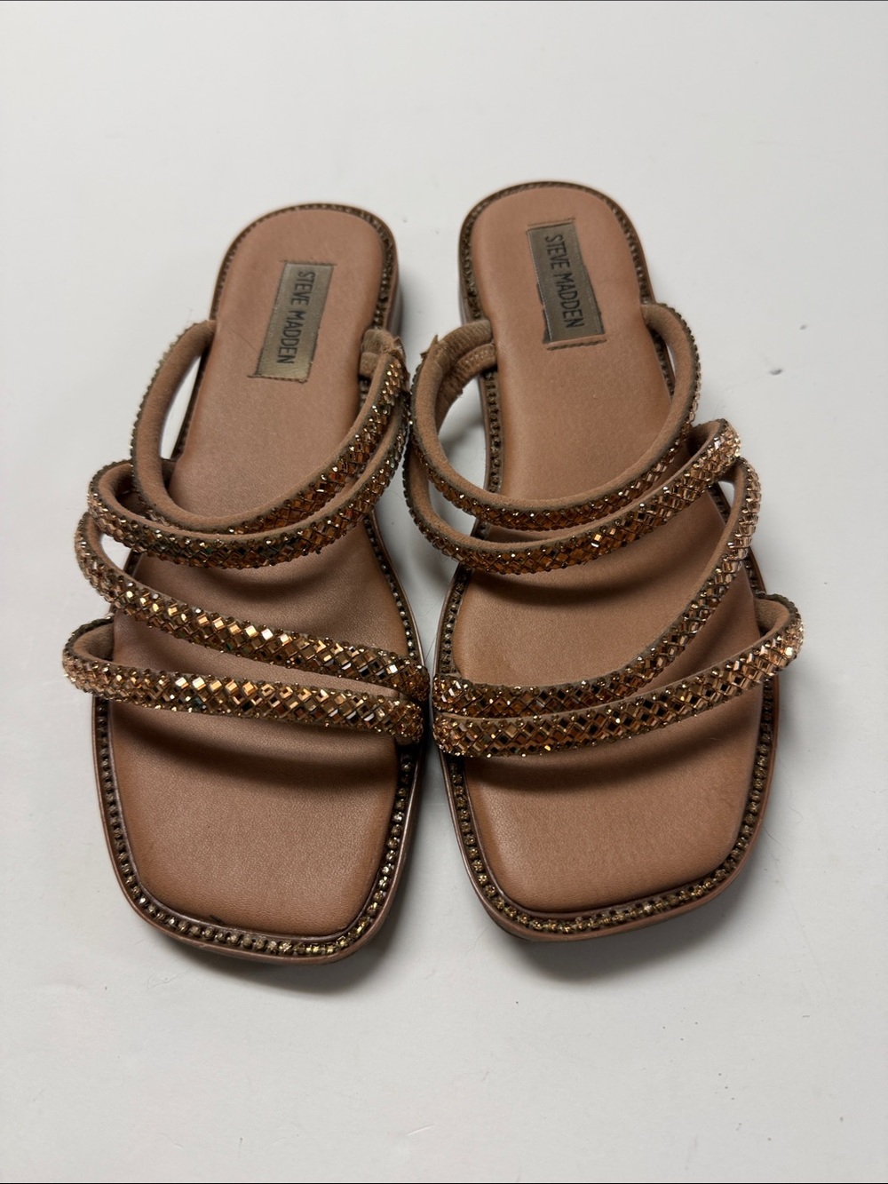 Steve Madden Metallic Brown Jeweled Slide Sandals
